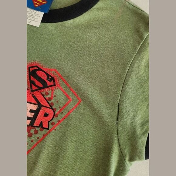 Super Girl Distressed Graphic Ringer Tee Juniors/Women's M - Olive Green New - Picture 11 of 11